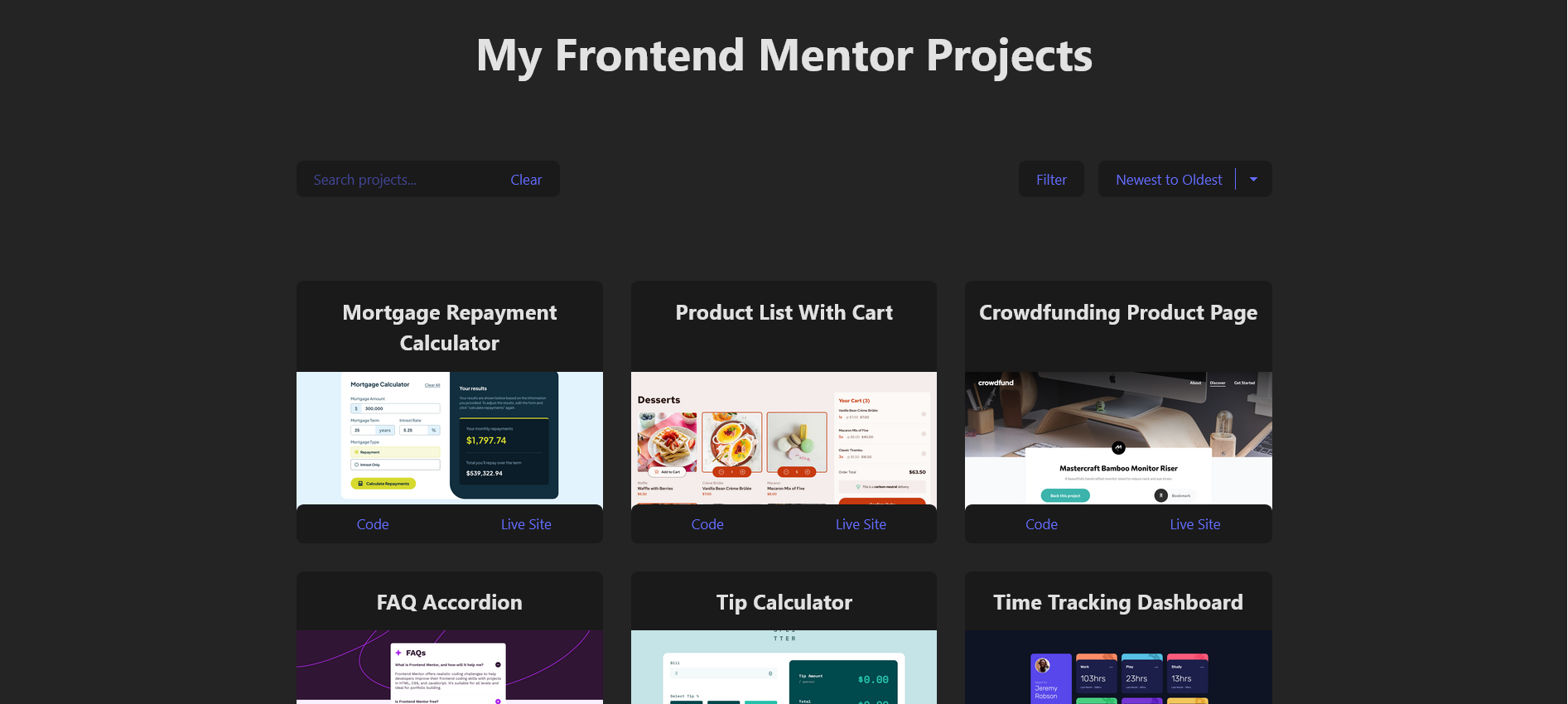 Frontend Mentor projects screenshot
